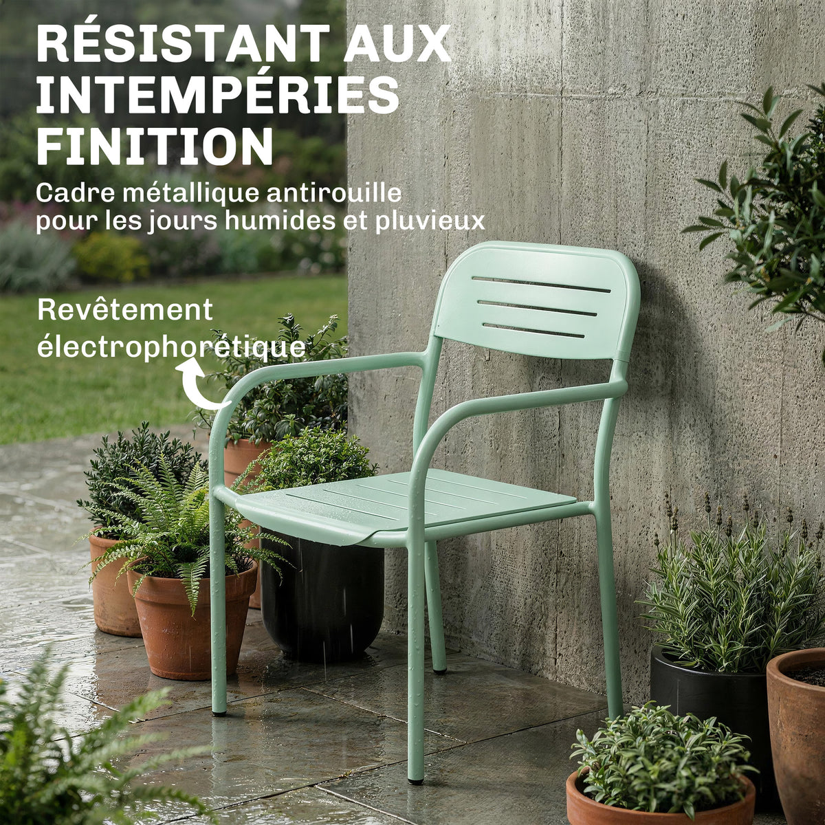Lot de 2 Chaises de Jardin Salon de Jardin Empilable Résistant aux Intempéries avec Accoudoirs 56x58x78cm Vert-4