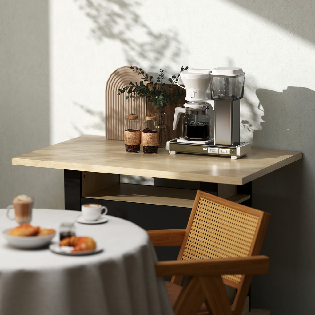 Table à manger ilot central cuisine avec grand plan de travail 4 personnes placard 4 portes 110 x 70 x 75,5 cm noir-8