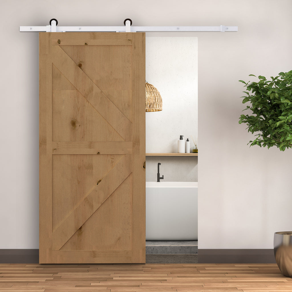 Kit de porte coulissante quincaillerie grange à porte coulissante en acier au carbone longueur de rail 183 cm blanc-1