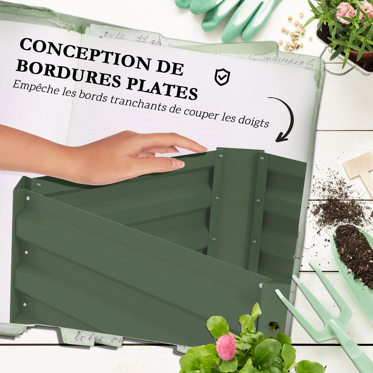 Jardinière avec treillis ajustable, bac à fleurs avec cage à tomates acier galvanisé 61 x 61 x 187 cm vert-5