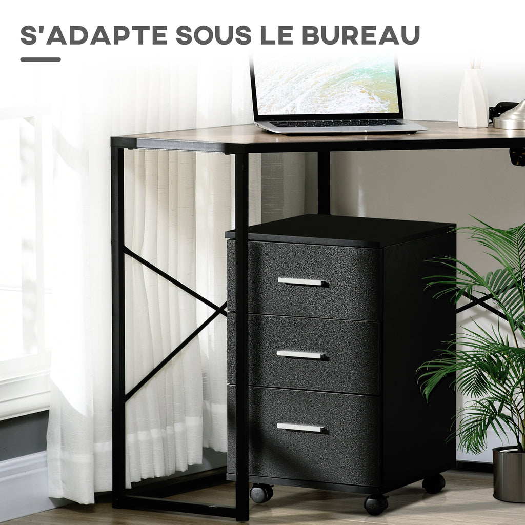 Caisson de Bureau Rangement Bureau sur Roulettes 3 Tiroirs Verrouillables 40 x 40 x 61,5 cm Noir-4