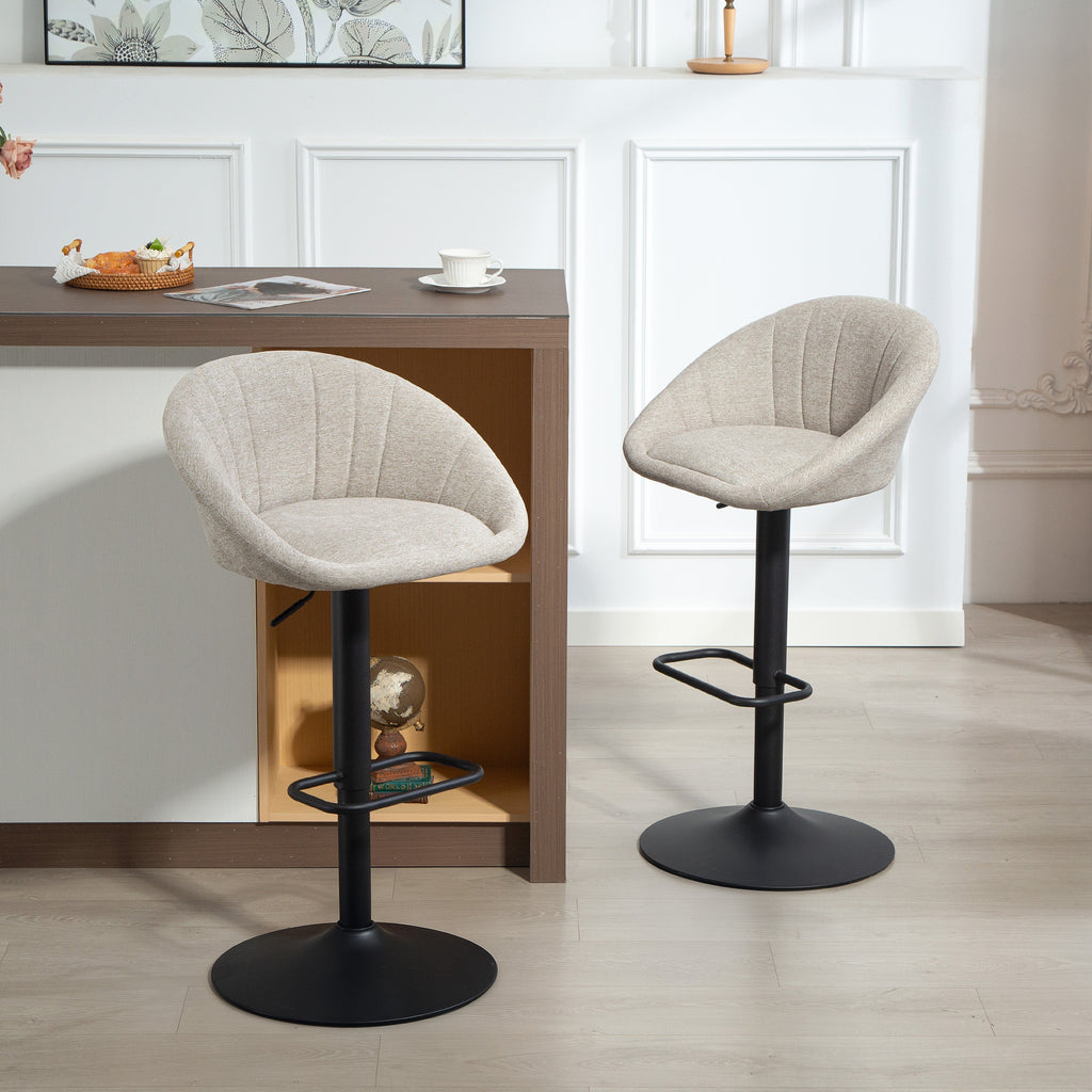 Lot de 2 tabourets de bar, chaises de bar hauteur réglable avec dossier et accoudoirs, repose-pieds, beige-1