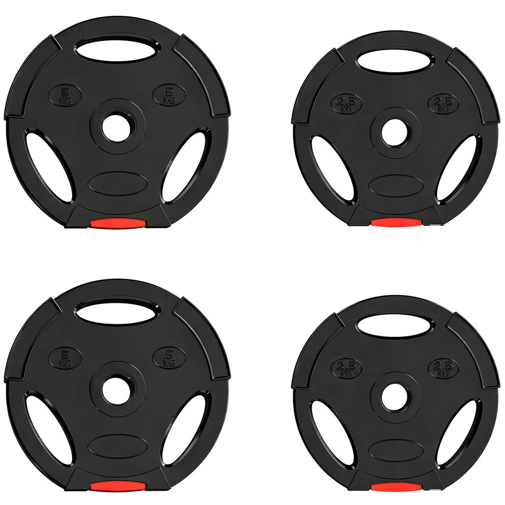 Disques de poids, plaques de poids 2 x 5 kg et 2 x 2,5 kg, à trois poignées avec trous de Ø 25 mm, noir-0