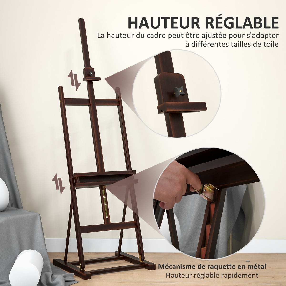 Chevalet en bois hauteur réglable 171-230cm Chevalet Peinture avec rangement inclinaison réglable 80° max. marron-3
