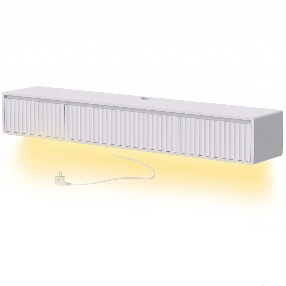 Meuble TV Suspendu Flottant 160 cm avec Éclairage LED et Prises, Meuble Télé pour Téléviseur 72 Pouces, Blanc-0