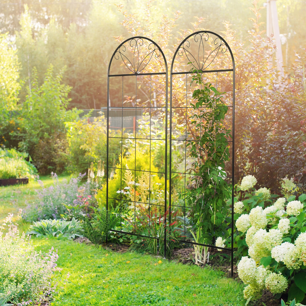 Treillis de jardin lot de 2 support pour plantes grimpantes en métal - 51 x 152 cm noir-1