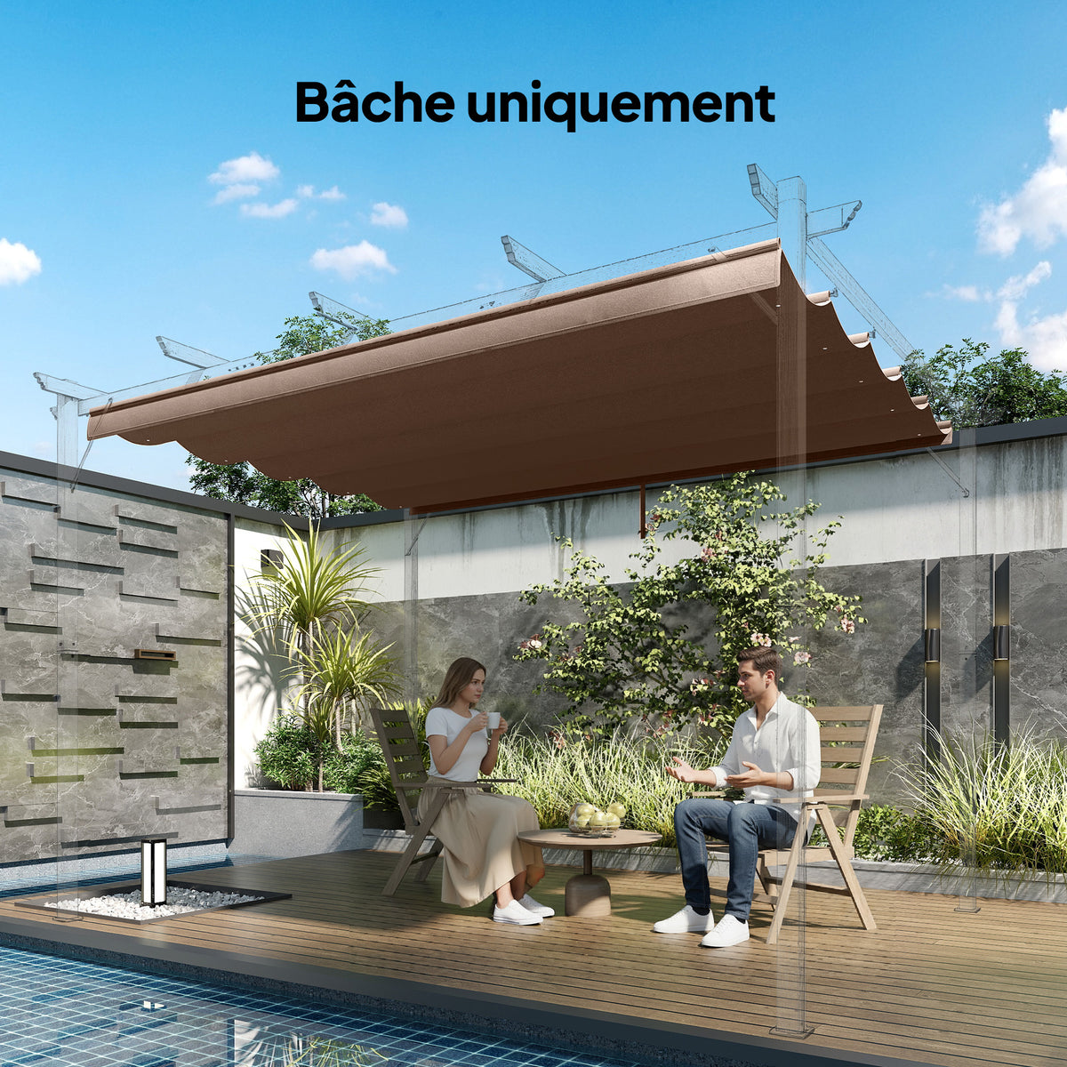 Toile de toit pour pergola tonnelle rétractable de 4 x 3 m - toile uniquement 350 x 260 cm café-9