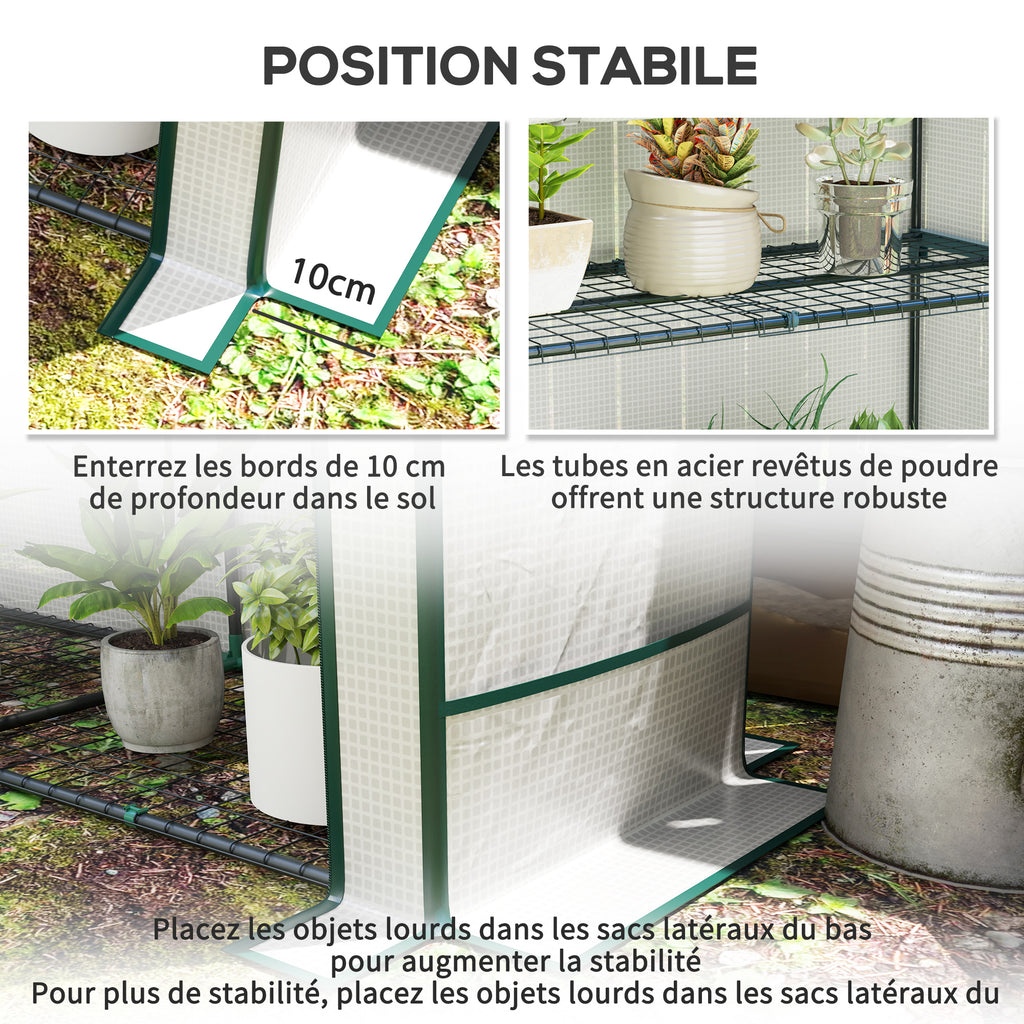 Serre de jardin avec étagères métalliques à 3 niveaux serre de balcon couverture PE toit incliné 144 x 48 x 152 cm blanc-6