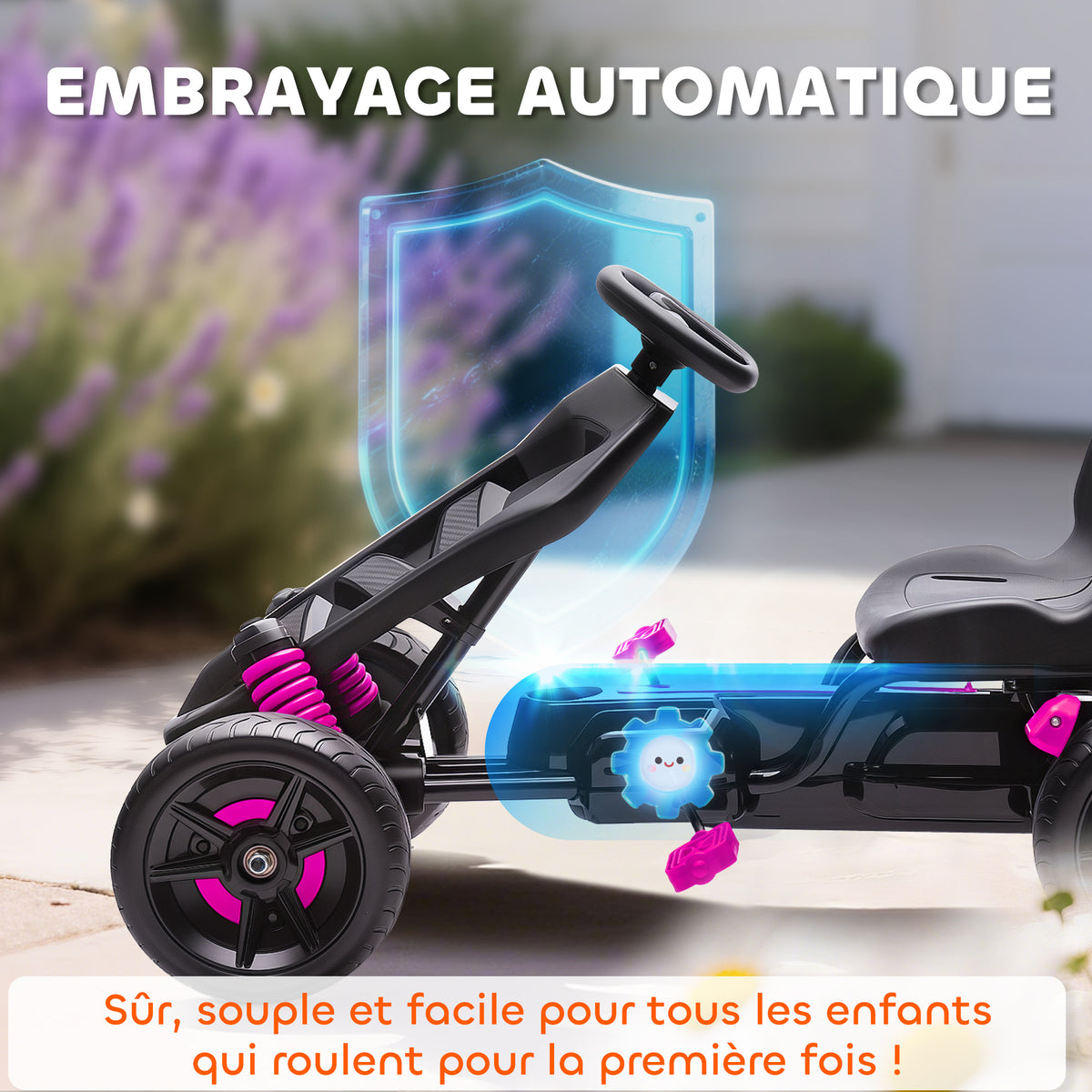 Kart à pédales pour enfants, karting enfant 3 à 6 ans avec roue libre, frein, roues EVA antidérapantes, rose-3