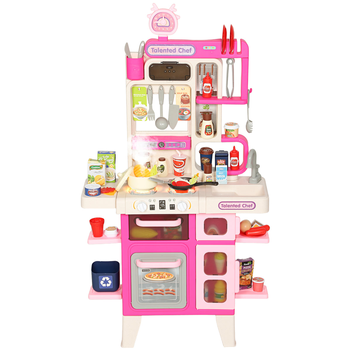 Cuisine enfant jouet d'imitation, dinette pour enfant avec lumières et sons réalistes, 52,5 x 22 x 100 cm, rose-0