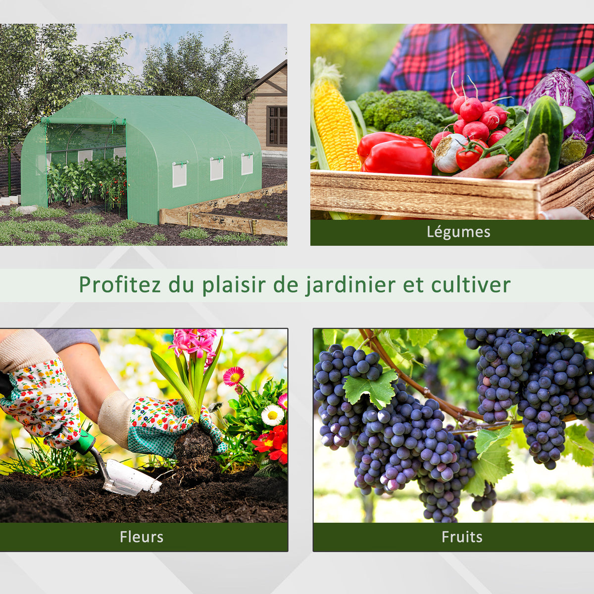 Serre Tunnel de Jardin 10,5 m² dim. 3,5L x 3l x 2H m Porte + 6 fenêtres enroulables Acier galvanisé bâche PE Haute densité Vert-6