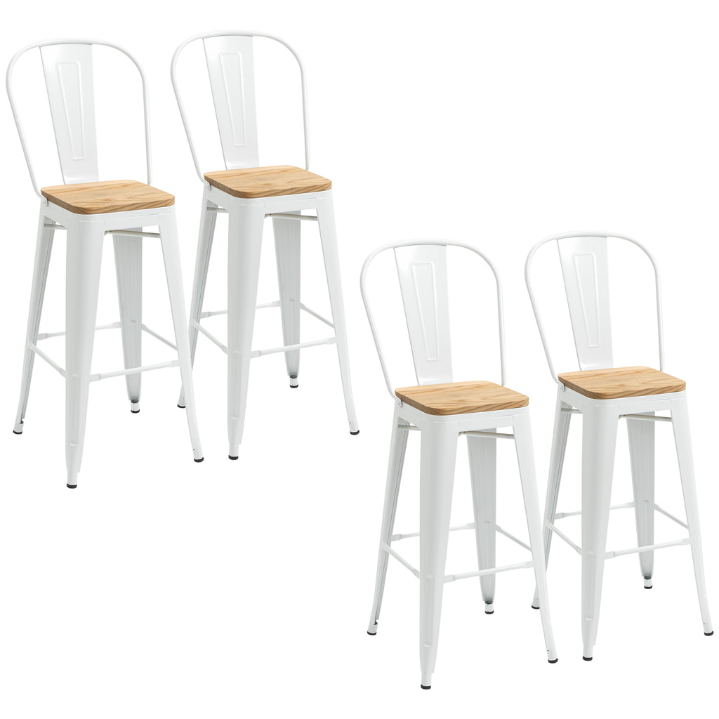 Lot de 4 tabourets de bar industriel avec dossier repose-pied hauteur assise 76 cm métal crème-0