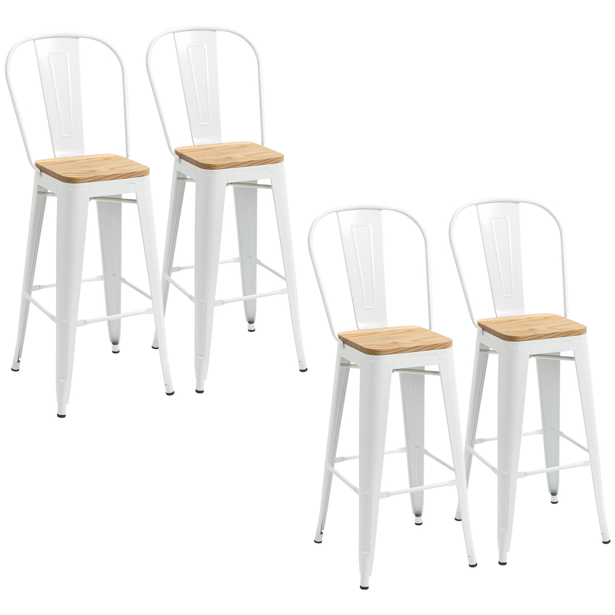 Lot de 4 tabourets de bar industriel avec dossier repose-pied hauteur assise 76 cm métal crème-0