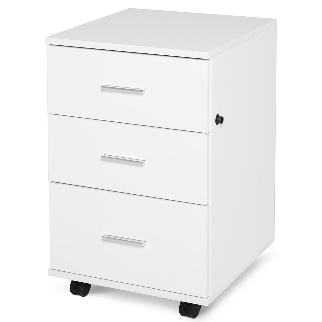 Caisson de Bureau Rangement Bureau sur Roulettes 3 Tiroirs Verrouillables 40 x 40 x 61,5 cm Blanc-0