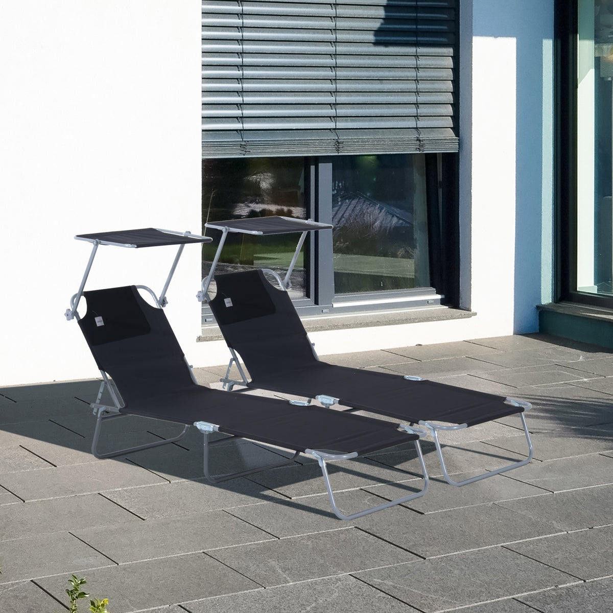 Lot de 2 transats Bain de Soleil Pliable Chaise Longue Pliante Grand Confort Dossier Inclinable Pare-Soleil réglable-9