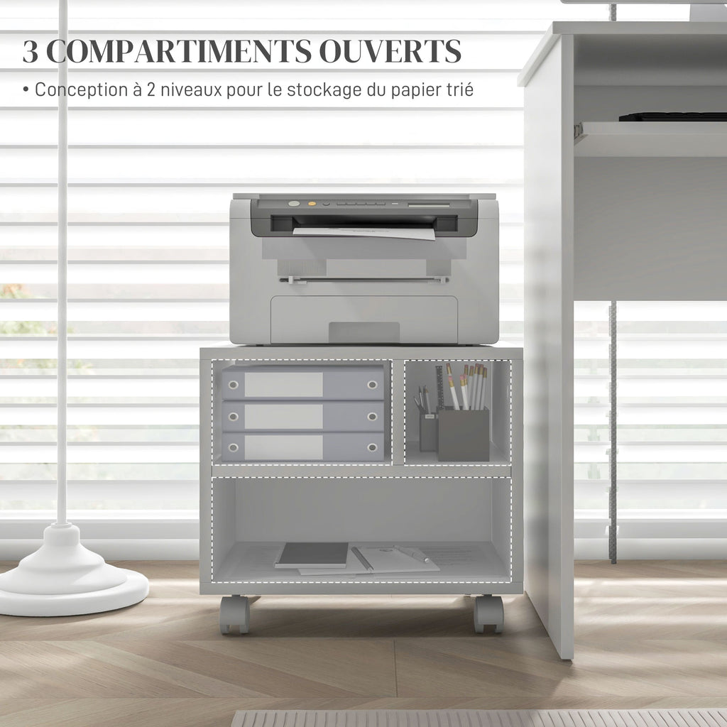 Support d'imprimante meuble de rangement bureau caisson 4 compartiments ouverts 40L x 30l x 36H cm blanc-3