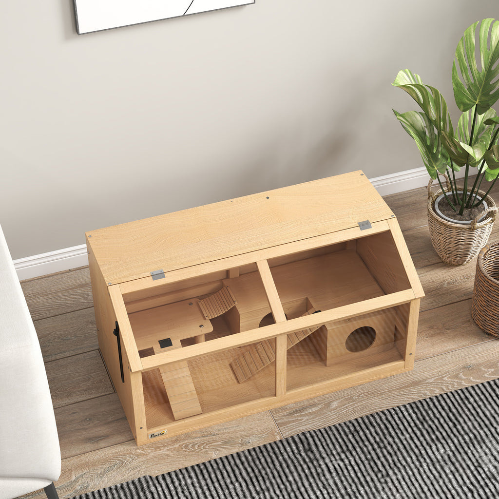 Cage hamster en bois habitat grand pour rongeur ventilation couvercle ouvrant et accessoires 85x45x44cm bois naturel-6