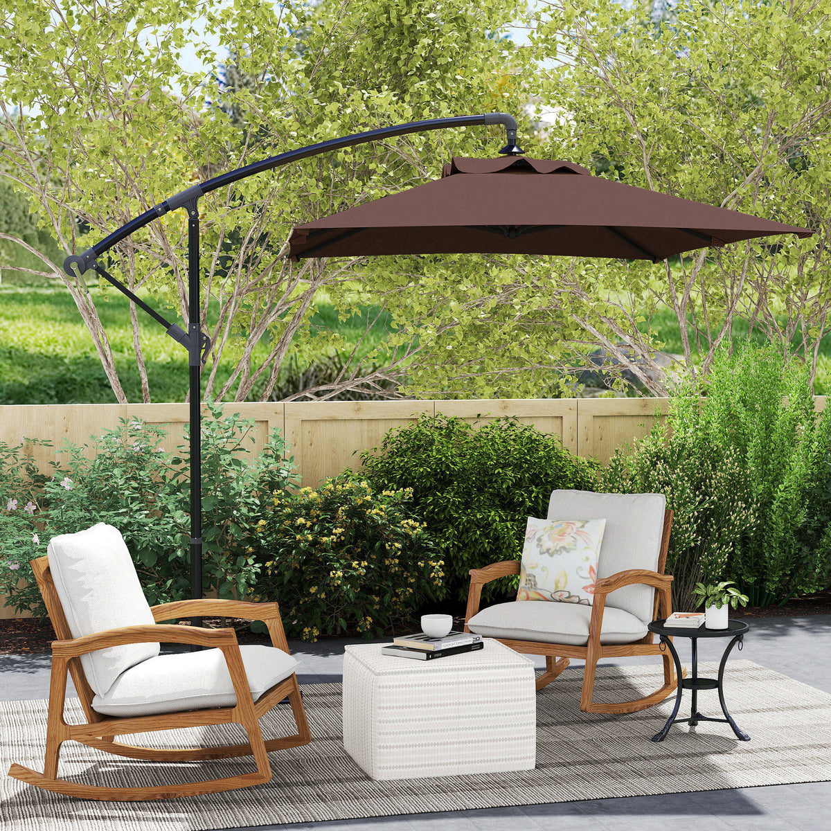 Parasol déporté parasol rectangulaire extérieur manivelle et 6 baleines acier protection UV dim. 294L x 193l x 250H cm-9