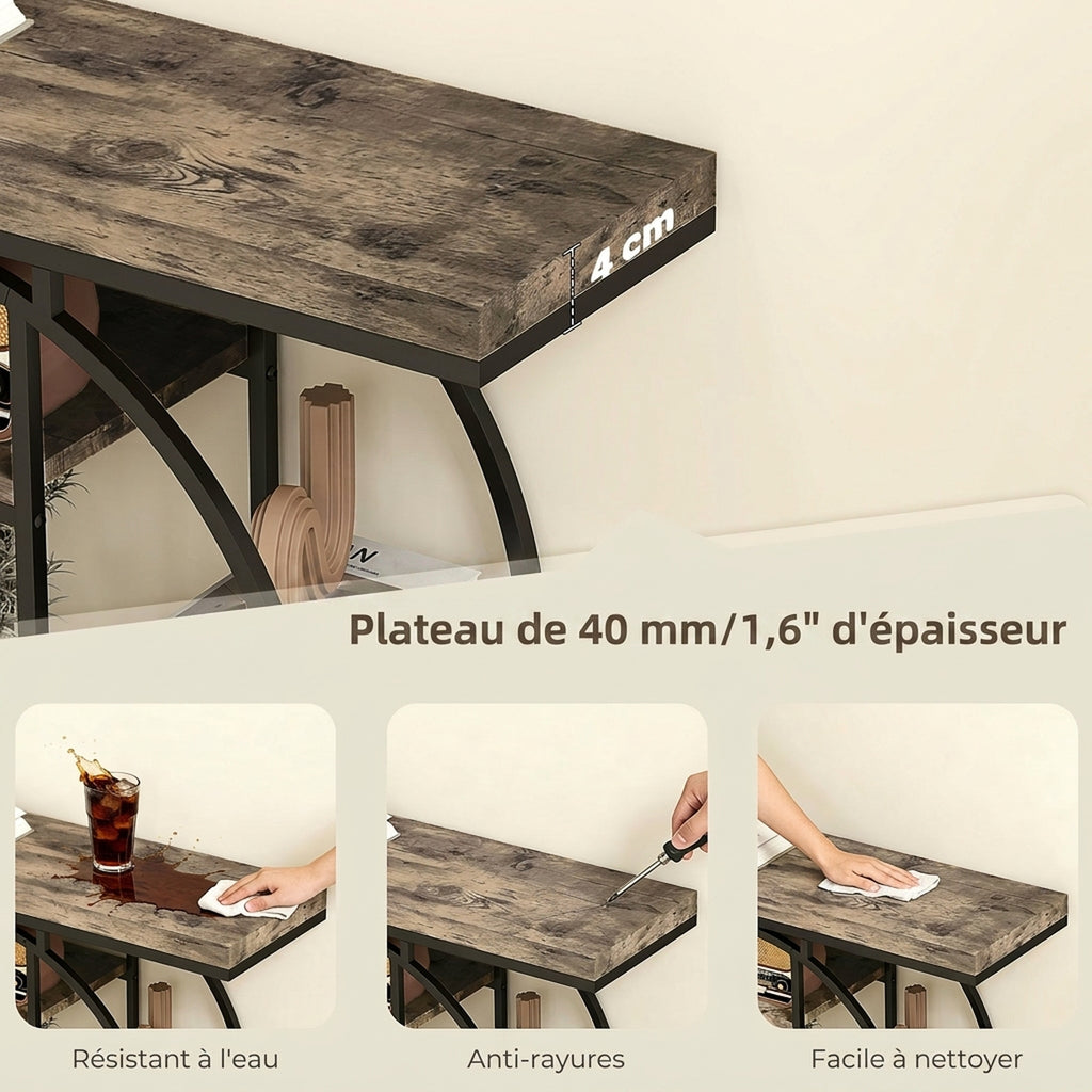 Table Console d'Entrée Meuble d'Entrée Industrielle 6 Étagères Rangement Plateau 4cm 100 x 30 x 81,5cm Marron Rustique-4