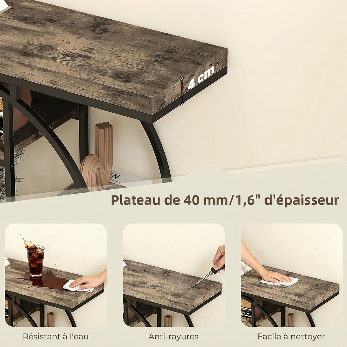 Table Console d'Entrée Meuble d'Entrée Industrielle 6 Étagères Rangement Plateau 4cm 100 x 30 x 81,5cm Marron Rustique-4