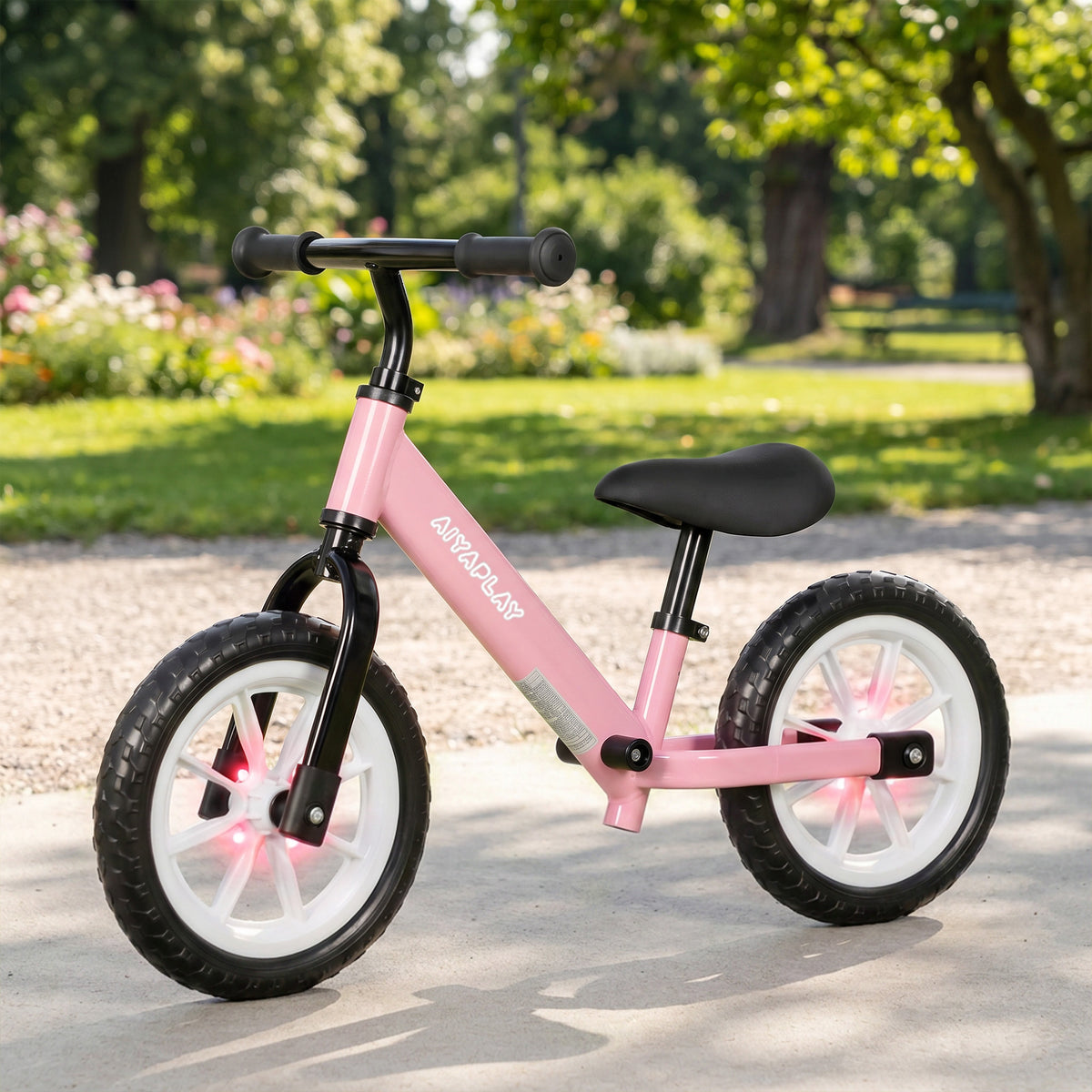 Draisienne Enfant 2-5 Ans, Roues Lumineuses, Siège Guidon Réglables, Pneus EVA Silencieux, Charge 50kg, 84x40x57cm, Rose-1