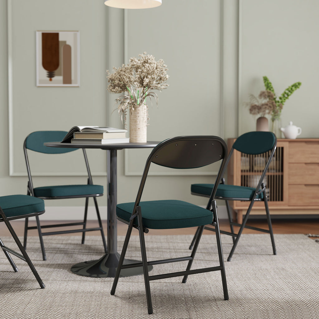 Lot de 4 chaises pliantes chaises de salle à manger portables avec assises et dossiers rembourrés en velours côtelé bleu-8