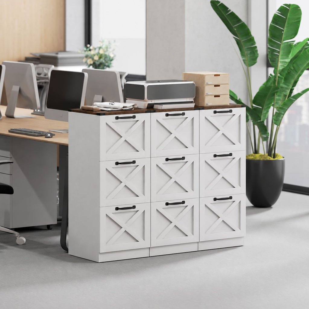 Caisson de Bureau avec 3 Tiroirs, Dossiers Suspendus pour Formats Lettre/A4, Style Rustique, 40x40x101cm, Blanc-8