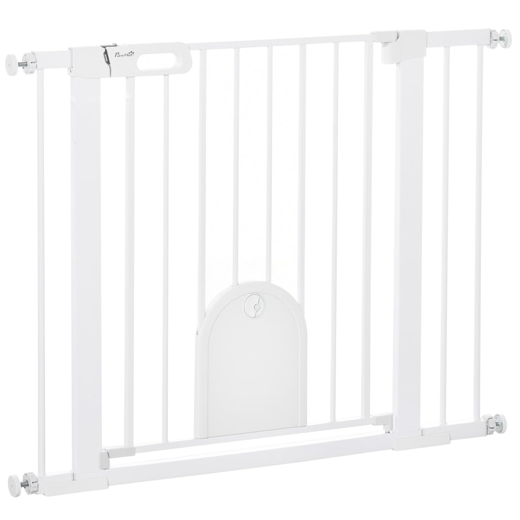 Barrière de sécurité animaux avec porte fermeture automatique système de double verrouillage, acier blanc-0