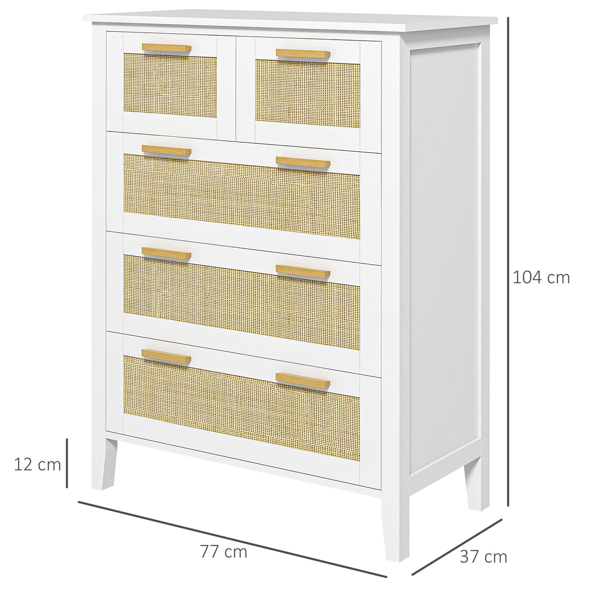 Commode 5 tiroirs poignées en bois massif glissières en métal pour bureau salon chambre à coucher 77 x 37 x 104 cm blanc-2