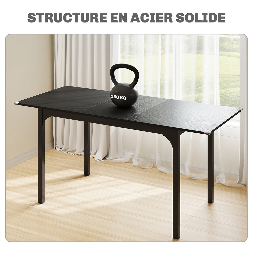 Table à manger extensible de 4 à 6 personnes, pieds en acier, pour petits espaces, salle à manger, noir-5