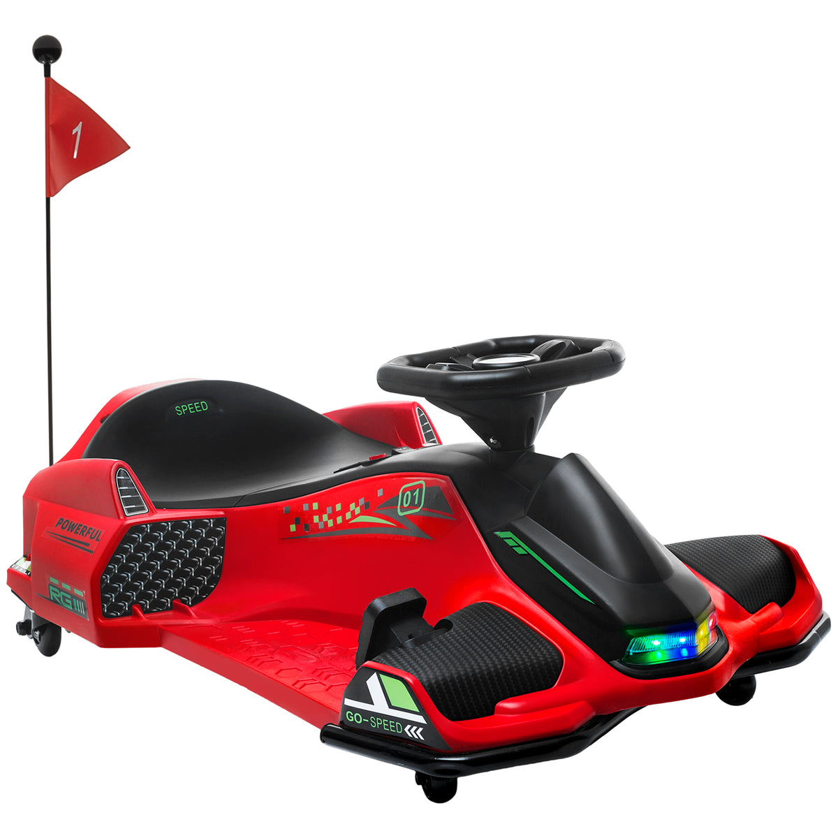 Kart électrique pour enfant 12V, karting enfant, vitesse réglable 3-8 km/h, mode de dérive, 90 x 53 x 99 cm, rouge-0