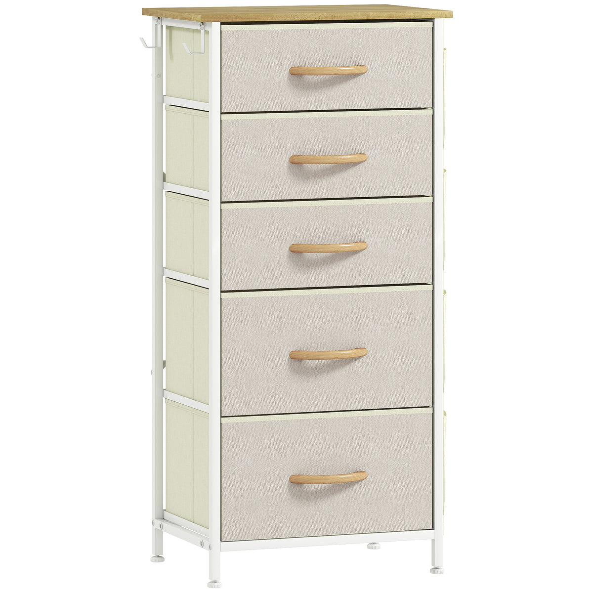 Commode 5 tiroirs en tissu, meuble de rangement avec 4 poches, 2 crochets, structure en acier, 45 x 30 x 94,5 cm, beige-0