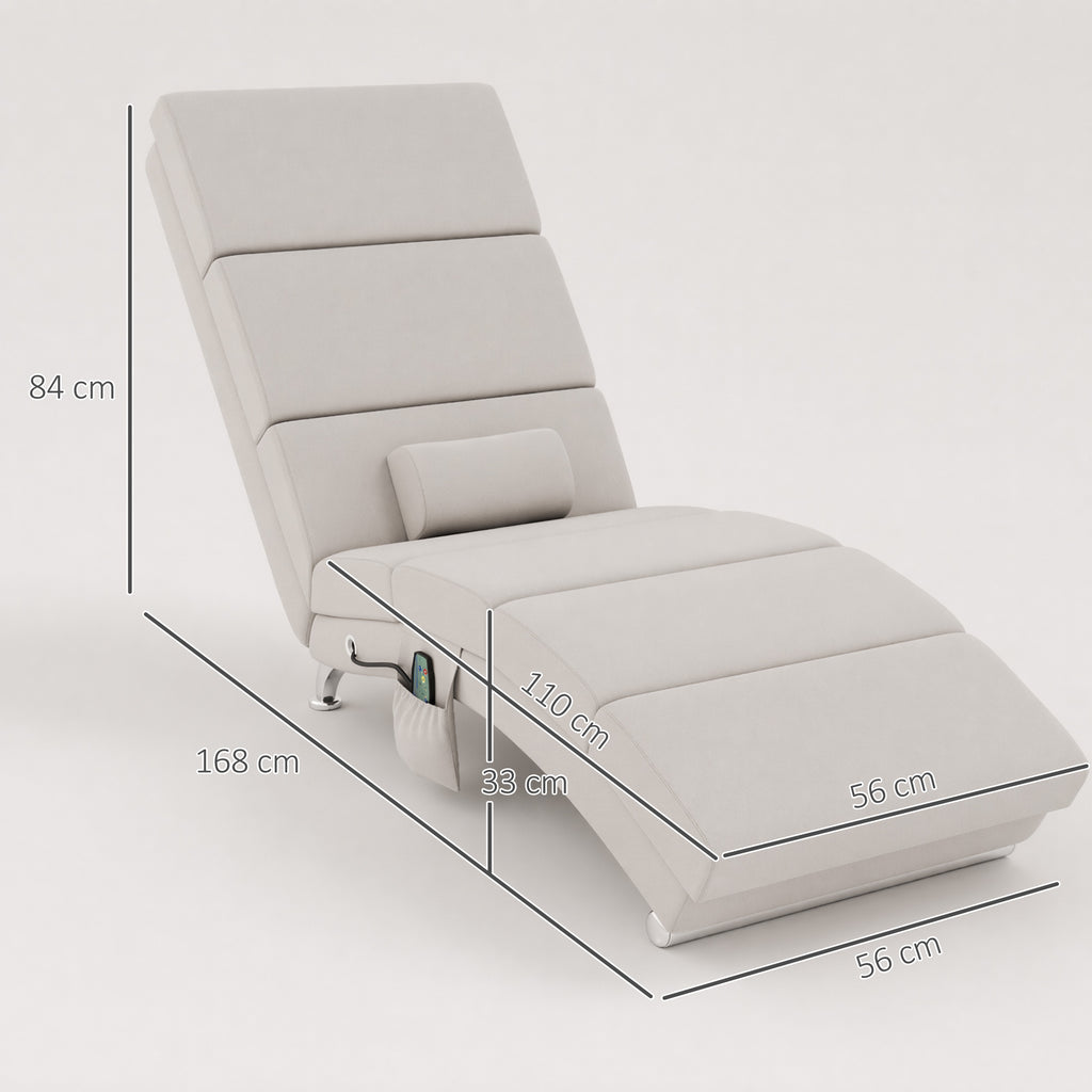 Fauteuil relax salon fauteuil de massage et chauffage meridienne avec télécommande et oreiller, tissu effet lin, crème-2