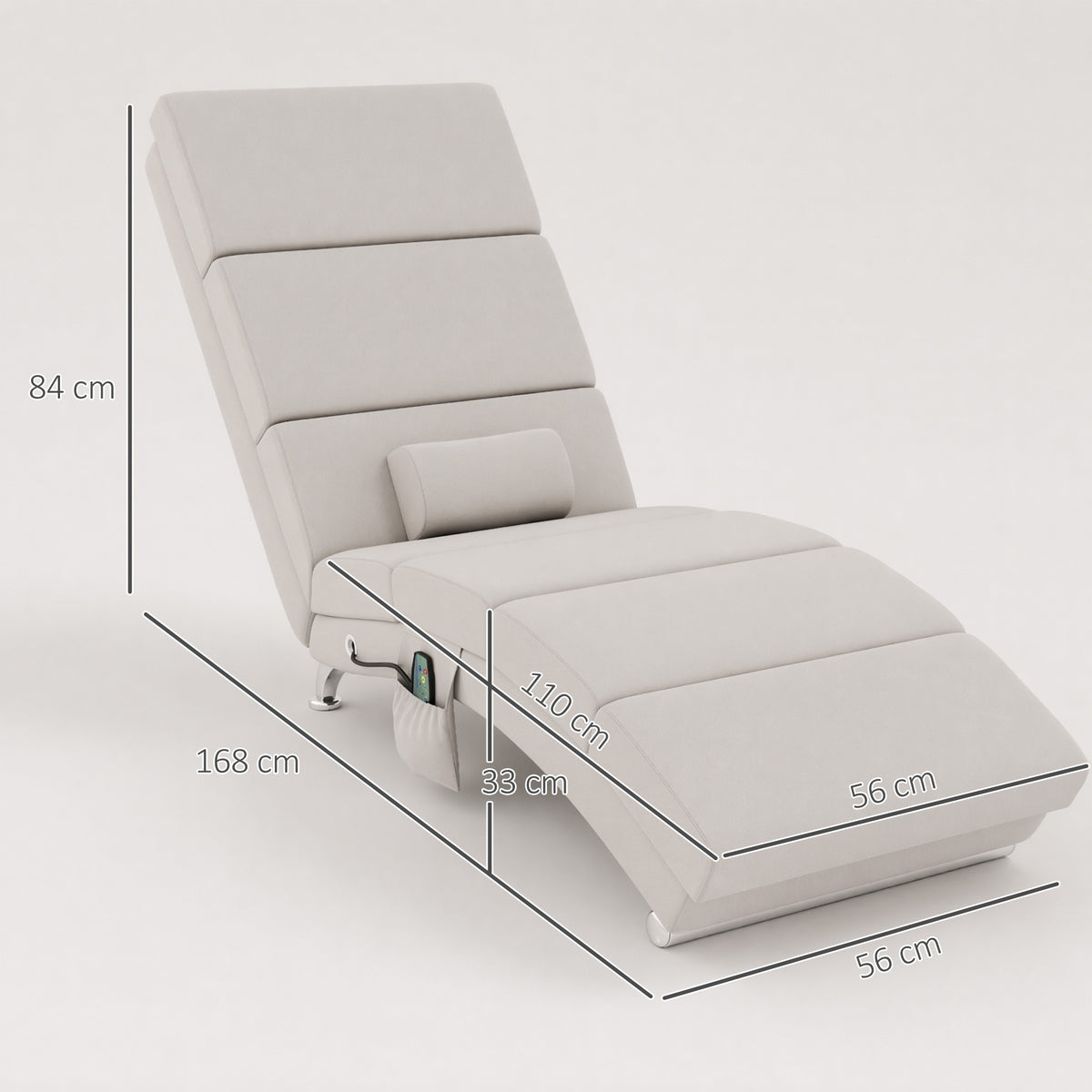 Fauteuil relax salon fauteuil de massage et chauffage meridienne avec télécommande et oreiller, tissu effet lin, crème-2