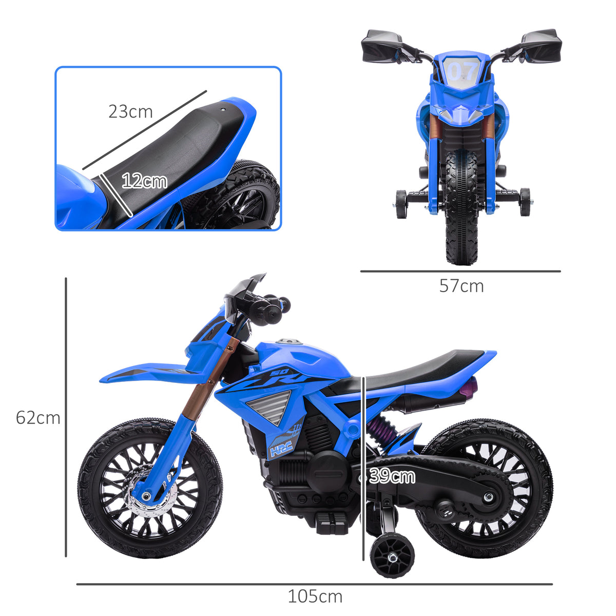 Moto cross électrique pour enfants 3-8 ans, batterie 6 V, 2 moteurs, klaxon et roues d'entraînement, charge 30KG, bleu-2