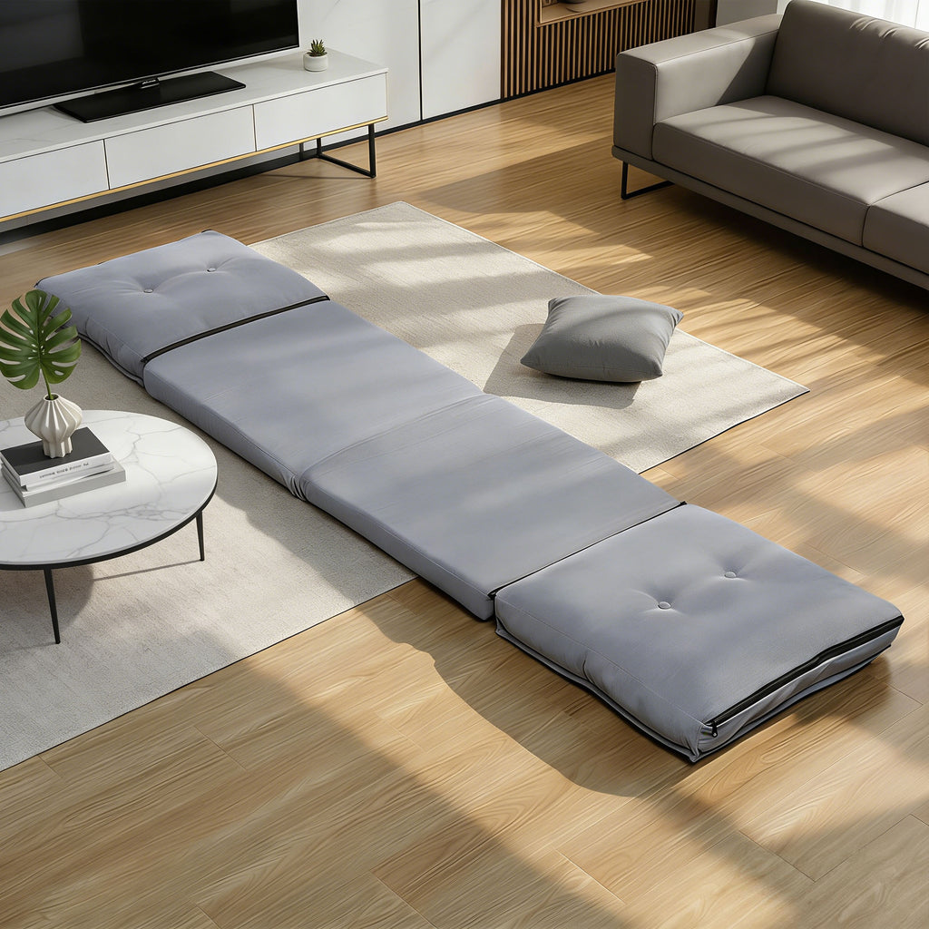 Fauteuil de sol pliable en velours côtelé, matelas de sol avec dossier réglable en 5 positions, 59 x 230 x 15 cm, gris-8
