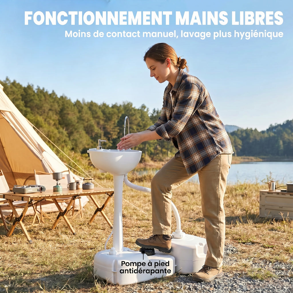 Évier à Main Portable Station de Lavage Camping Jardin Extérieur Voyager avec Réservoir d'Eau 17L Gris-4