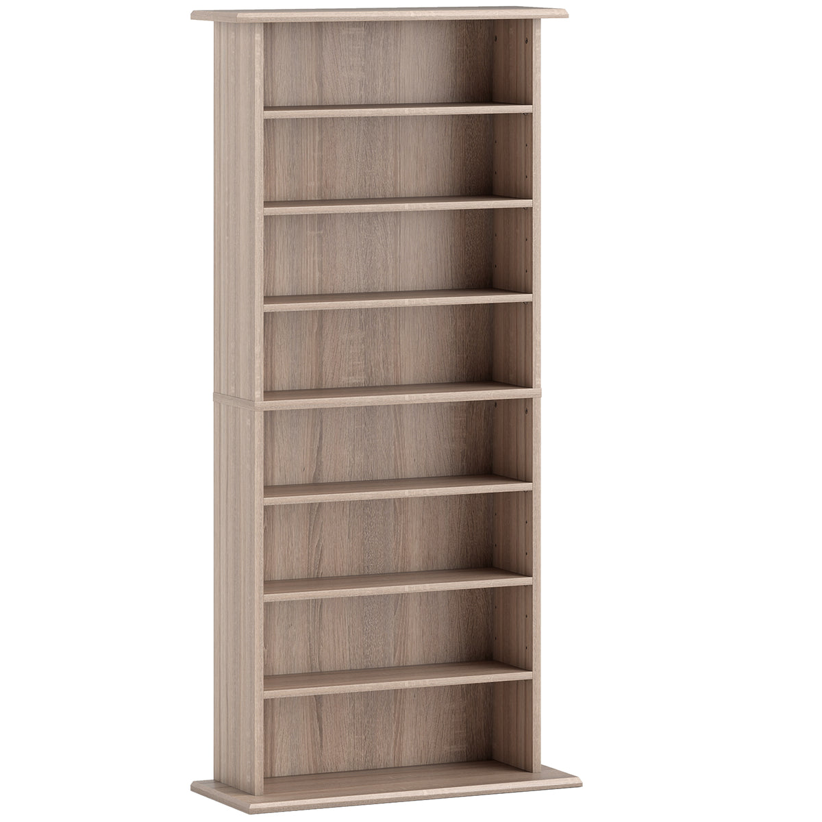 Rangements pour CD et DVD avec 8 compartiments et 6 étagères réglables, capacité max. 360 CD/185 DVD et Blu-ray, naturel-0