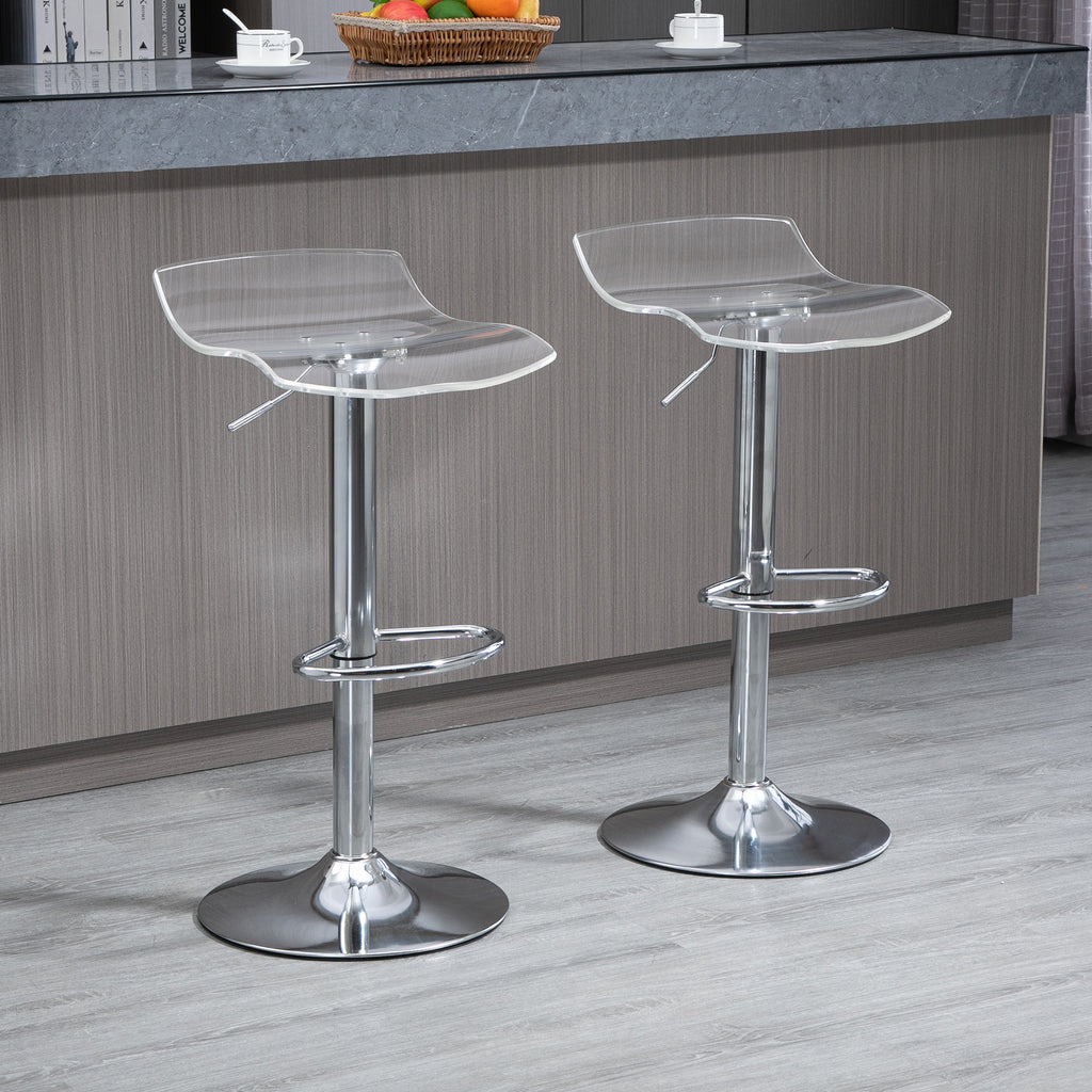 Lot de 2 tabourets de bar design contemporain assise acrylique et piètement métal - pivotant 360° - hauteur réglable avec repose-pieds - transparent-1