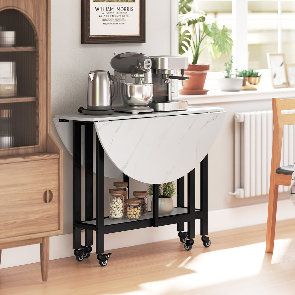 Table à Manger Pliante sur Roulettes, Table de Cuisine pour 4 Personnes avec Étagère Intégrée, 100 x 100 x 75 cm, Blanc-7