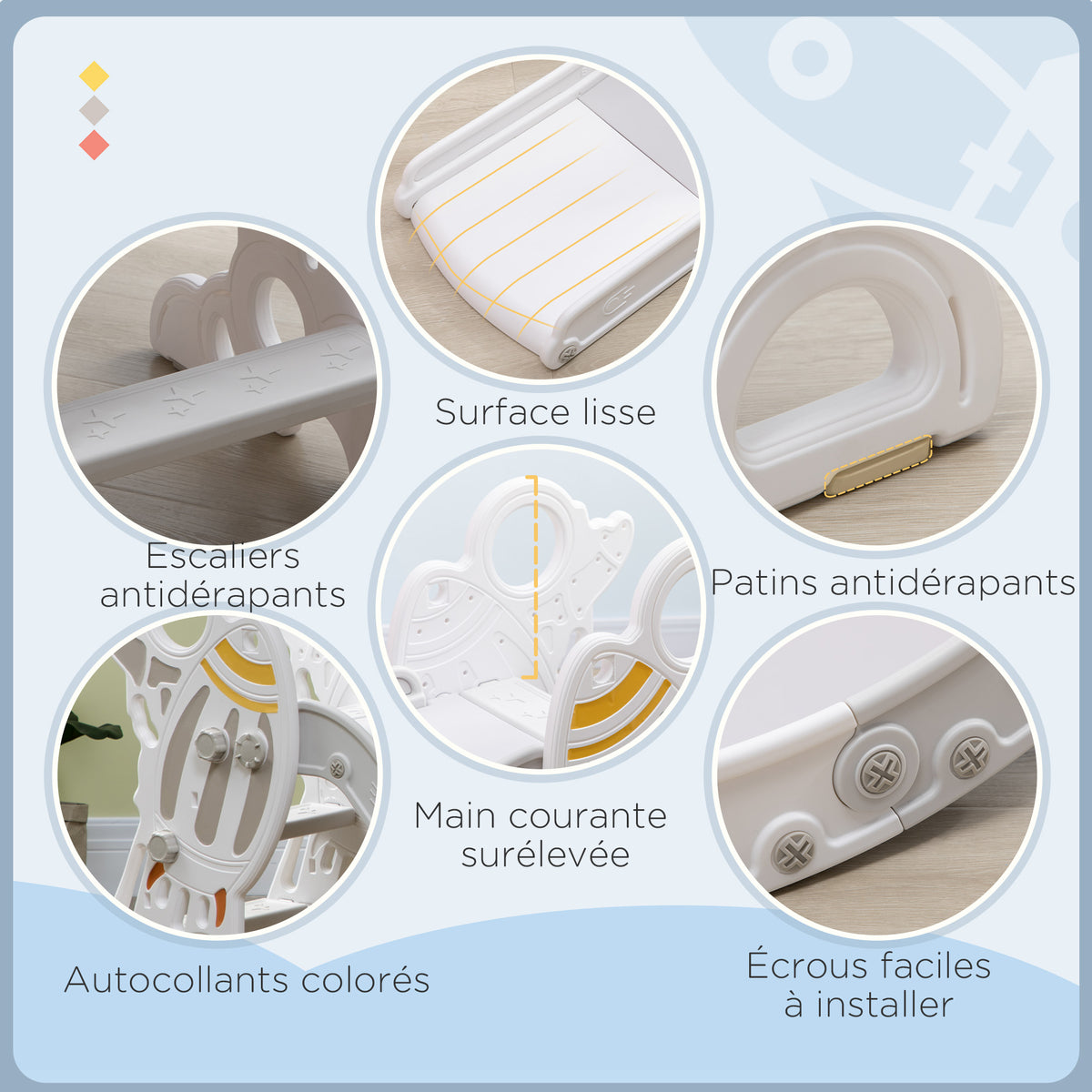 Toboggan pour enfants toboggan intérieur pour enfant, de 18 à 36 mois, jusqu'à 30 kg, 157L x 46,5l x 80H cm, gris-4
