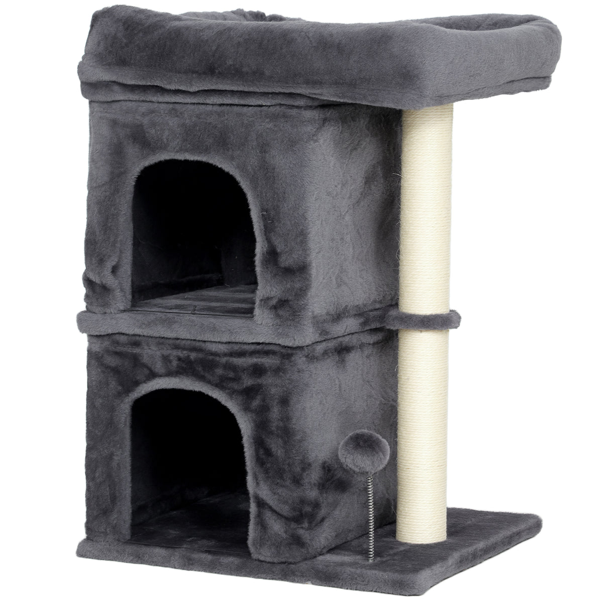Arbre à chat, tour de jeux pour chat, plateforme, 2 niches et balle griffoirs en sisal, 45 x 40 x 66 cm, gris foncé-0