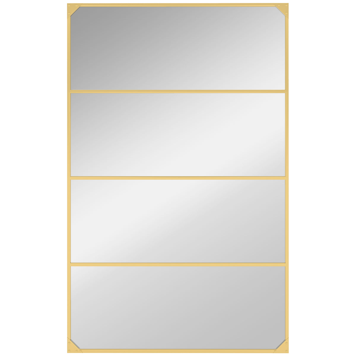 Miroir mural verrière rectangulaire style industriel, horizontal ou vertical avec 4 crochets, en métal doré 109 x 69 cm-0
