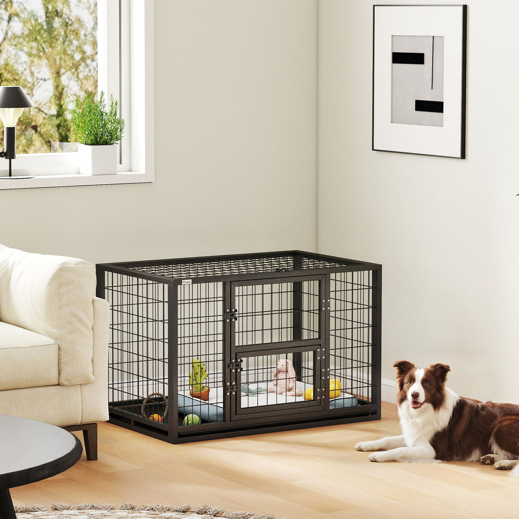 Cage pour Chien Robuste Niche Chien Intérieur Toit Ouvrant et Porte de Nourrissage Acier 94 x 60 x 64 cm Noir-9