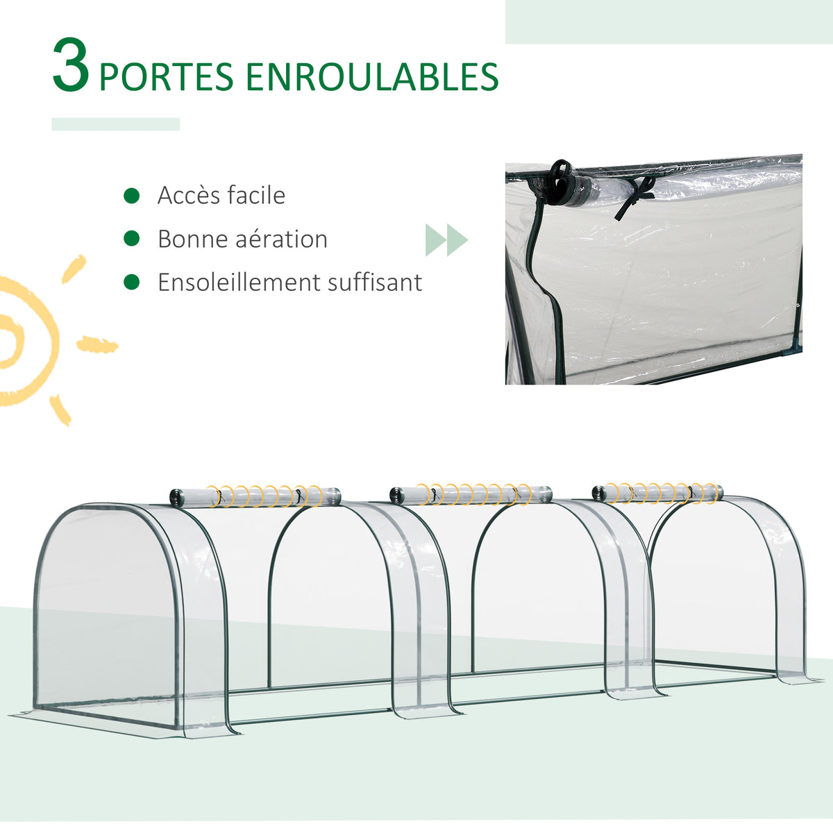 Mini Serre de Jardin, Mini Serre Tunnel, Serre à Tomates 3,5L x 1l x 0,8H m, Acier, PVC Anti-UV, 3 Fenêtres-5