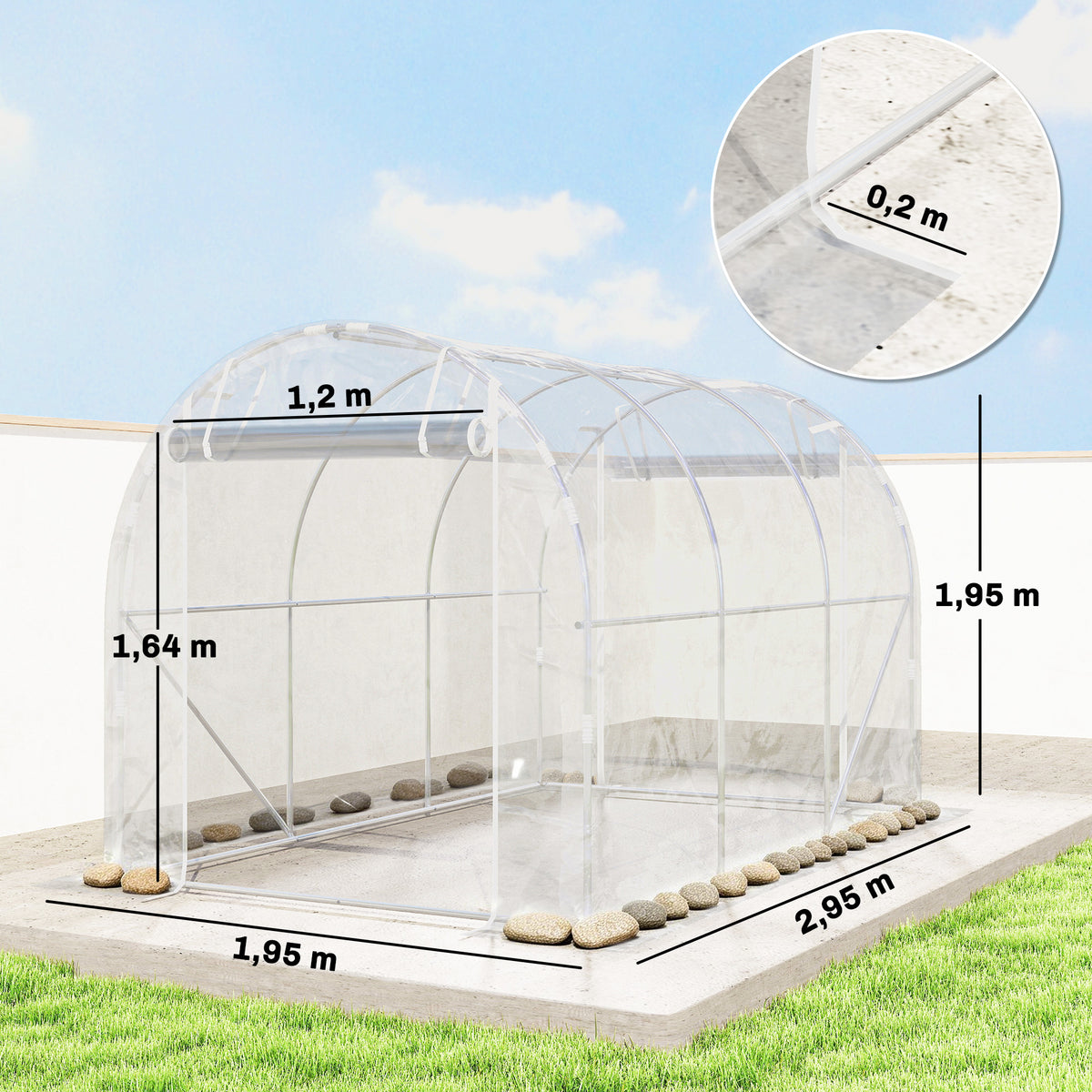 Serre tunnel de jardin 6m² serre de jardin tunnel 195x295x195cm cadre acier galvanisé, bâche PE 150g/m² transparent-2