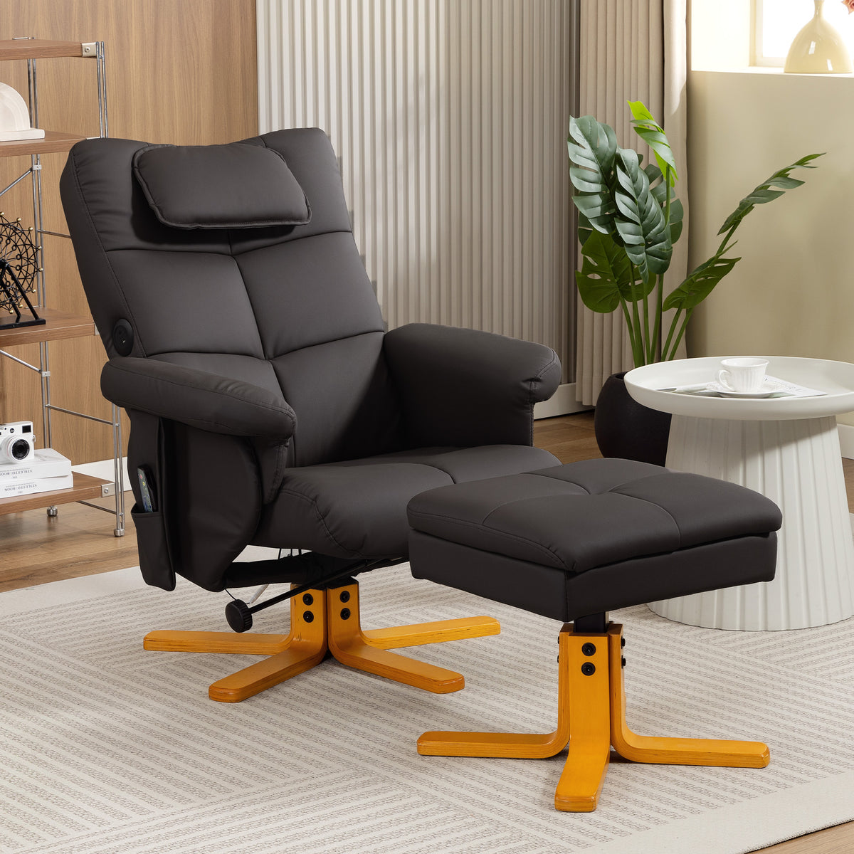 Fauteuil massant avec repose-pied, dossier inclinable jusqu'à 135°, coffre de rangement, télécommande-9