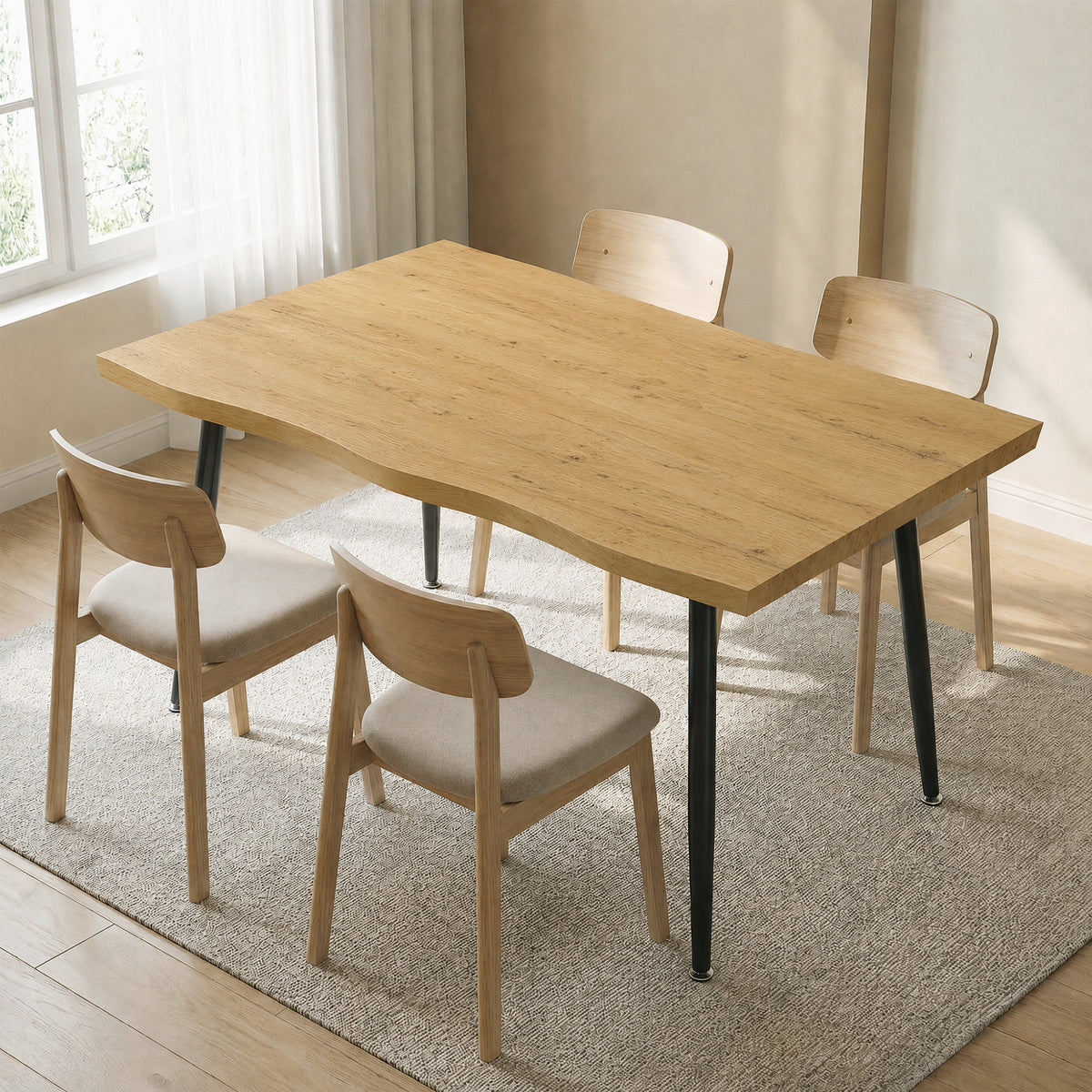 Table à Manger pour 4 Personnes, 110 x 70 x 75 cm, Table de Cuisine Rectangulaire, Plateau Épais Effet Bois, Chêne-1