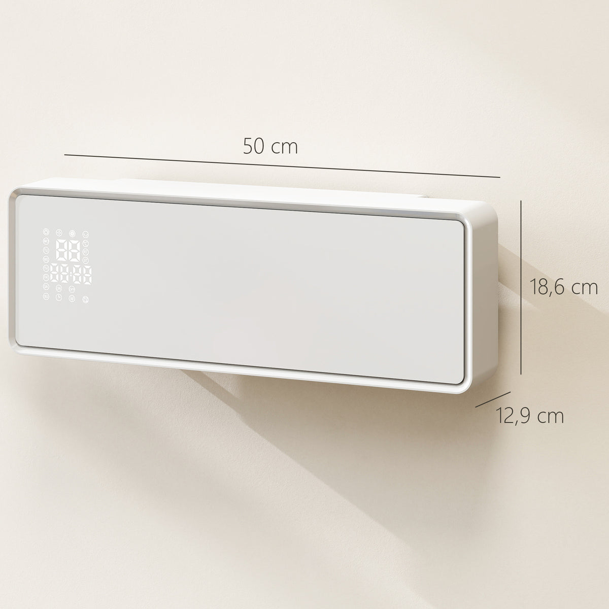 Chauffage mural en céramique 1000/2000W, radiateur électrique, ventilateur, thermostat, minuterie, 54x18,7x12,3cm, blanc-2
