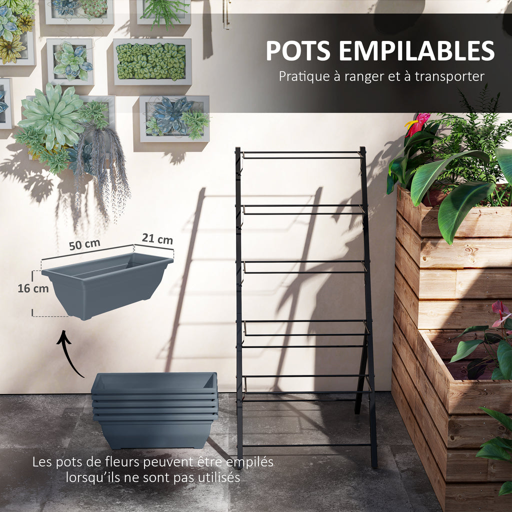 Jardinière surélevée avec étages jardinière verticale avec 5 bacs à fleurs trous de drainage cadre en acier gris-4